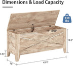 VECELO 43.3" Storage Bench, Entryway Shoe Ottoman, Farmhouse Style Bench with Handwoven Cushion and Metal Safety Hinges for Bedroom, Living Room, Entryway, Wood