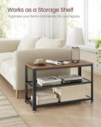 VASAGLE 3-Tier Shoe Rack, Shelf Storage Bench with Metal Mesh Shelves and Seat, Free Standing Shoe Organizer for Entryway, 11.8 x 28.7 x 17.7 Inches, Rustic Brown and Black ULBS73X