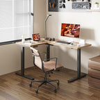 L-Shaped Standing Desk, 63 x 47 Inches Height Adjustable Desk, Sit and Stand up for Work Office Home, Ergonomic Rising Computer Table for Home Office with Splice Board, Rustic Brown