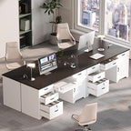 Bestier 59” Office Desk with Lockable Drawers, Modern Computer Desk with File Drawer, Charging Station & Drop-Front Keyboard Drawer, Executive Desk with Storage Cabinet for Home Office & Studio, White