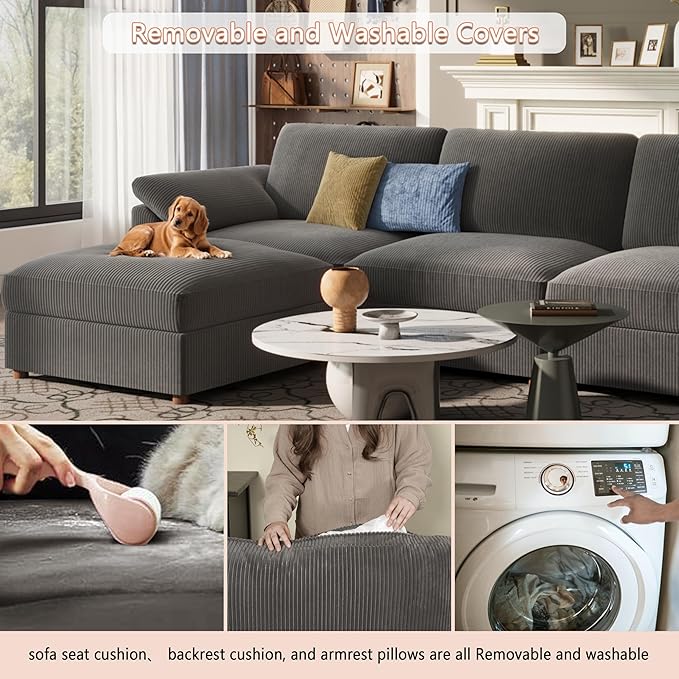 EASE MOOSE Sectional Modular Sofa, Comfty 3 Seat Cloud Couch, FSC Certified Modern Deep Seat Sectional for Living Room