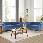 Living Room Velvet Sofa and Loveseat set, Mid Century Modern Upholstered Couch with Cushions, 2-Piece Home Sofa Furniture Sets, Comfy Tufted Chesterfield Couches for Living Room, Bedroom, Office