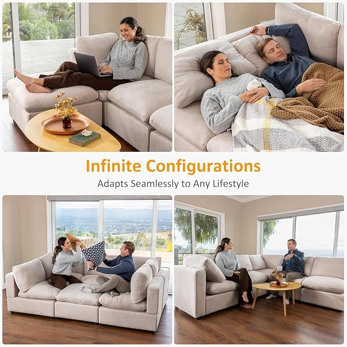 VANOMi Modular Sectional Sofa, Convertible Sofa Couch Modular Sofa with Ottoman, Sleeper Sofa Bed Sectional Sofas for Living Room Small Apartments