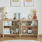 Sideboard Buffets Cabinet, Modern Accent Storage Cabinet with 4 Fluted Doors and Adjustable Shelves, Wood Credenza Buffet Sideboards, Console Table for Kitchen Dining Living Room Entryway (Natural)