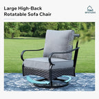 MFSTUDIO 5 PCS Outdoor Patio Furniture Set, Metal Outdoor Conversation Set, Rattan Wicker Patio Sectional Sofa Set with 2 x Swivel Single Sofa, 2-Seat and 3-Seat Sofa, 1 x Coffee Table, Grey