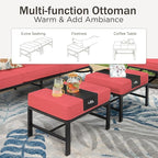 PHI VILLA Patio Furniture with 1 x 45 Metal FirePit Table, 1 x 3-Seat Wide Deep Seating Bench, 2 x Swivel Sofa Chairs & 2 Ottomans, 5.75" Thick Cushioned Outdoor Conversation Set for 5,Red