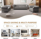 Accent Sofa Chair for Living Room, Modern PU Leather Upholstered Armchair, Oversized Comfy Single Sofa Chair with Cushion, Mid Century Tufted Chesterfield Sofa Couch for Bedroom, Apartment (Grey)