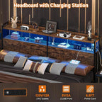 Aheaplus Headboard for King Size Bed Frame, Headboards with Outlets, USB Ports and LED Light, Head Board with Storage, Height Adjustable, Sturdy and Stable Headboard, King Size, Rustic Brown