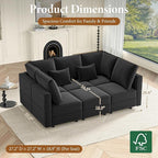 Vesgantti Sectional Sleeper Sofas with Storage, 92" Sofa Bed with 6 Seats Storage Chaises Removeble Cover, Deep Seat Modular Couches Velvet Couch Set for Living Room, Apartment, Home Theatre, Black
