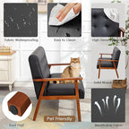 STHOUYN Black Small Leather Couch for Office, Booth Seating 2 Person Waiting Room Bench Couch, Mid Century Modern Loveseat Wood Sofa (Black)