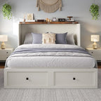 Full Size Murphy Bed with Charging Station, Cabinet Bed with Large Storage Drawer for Home Office or Small Room, Full Foldable Platform Bed, White