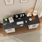 GAOMON Farmhouse Executive Desk, 59 Inch Computer Desk, White Home Office Desks with File Drawer and Storage Cabinet, Wood Writing Desks for Bedroom, Home Office, White+Black