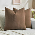 FUTEI Dark Brown Decorative Throw Pillow Covers 18x18 Inch Set of 2,Soft Cozy Wheat Ear Striped Patterns Cushion Cases,Modern Home Decor for Couch Bed Living Room