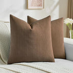 FUTEI Dark Brown Decorative Throw Pillow Covers 18x18 Inch Set of 2,Soft Cozy Wheat Ear Striped Patterns Cushion Cases,Modern Home Decor for Couch Bed Living Room