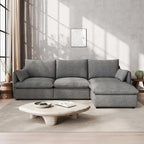 Waterproof Cloud Sectional Couches,High Backrest Down Filled Sofa for Living Room,94.5" Modular Sofas L-Shaped with Ottoman,Detachable Couch Covers,Dark Grey