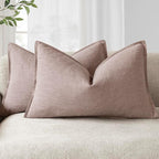 Foindtower Pack of 2, Decorative Linen Soild Throw Pillow Covers Accent Lumbar Cushion Case Farmhouse Pillowcase for Chair Couch Sofa Bedroom Living Room Home Decor 12 x 20 Inch Dusty Pink