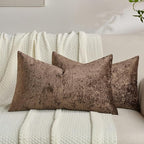 FUTEI Dark Coffee Flannel Throw Pillow Covers 12x20 Inch Set of 2,Soft Dimensional Textured Lumbar Pillow Cases,Modern Home Decor for Couch Living Room