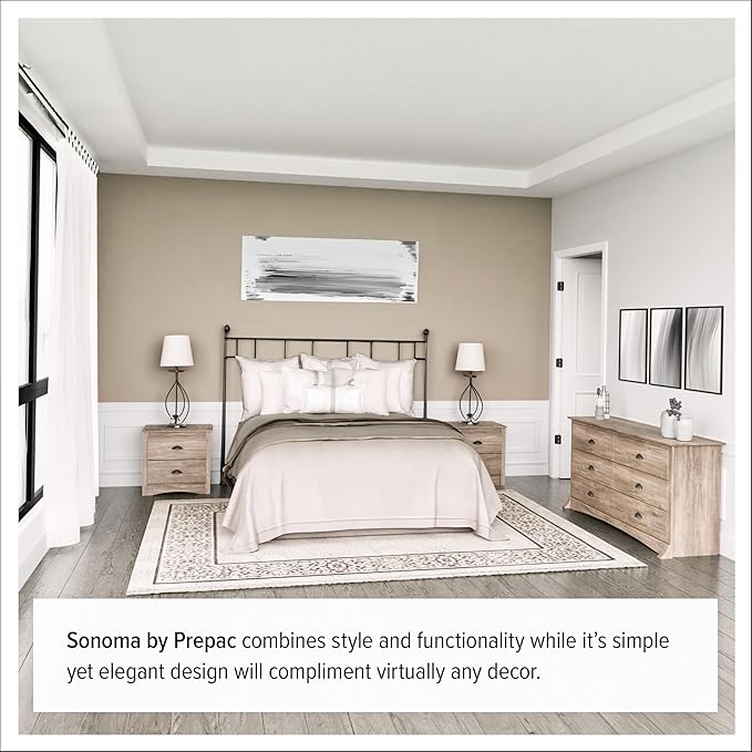 Prepac Salt Spring Rustic 6-Drawer Tall Dresser for Bedroom, Farmhouse Dresser Chest of Drawers 19" D x 23.25" W x 52.75" H, Drifted Gray, DDC-2354