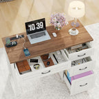 Vabches Farmhouse 47" Executive Desk, Computer Desk with File Drawer and Charging Station, Workstation for Home Office & Study（Off White
