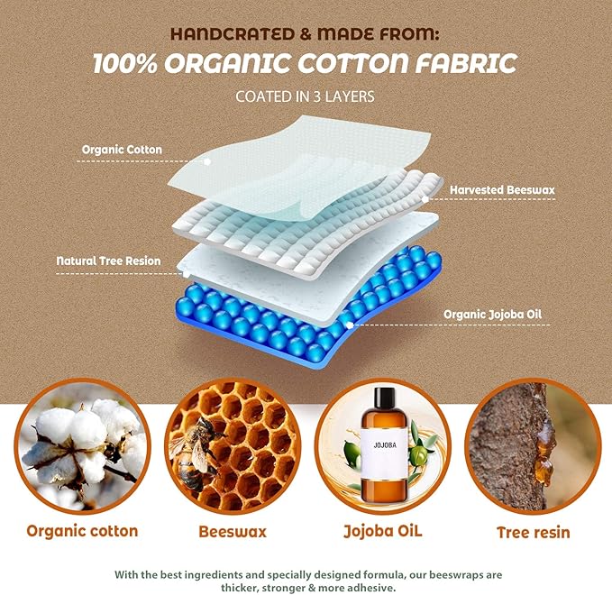 Akeeko Reusable Beeswax Food Wraps - Assorted 9 Packs, Reusable, Plastic-Free Food Storage, 4 Small, 3 Medium, 2 Large Wraps with Assorted Fruits Pattern