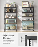 SONGMICS 5-Tier Storage Shelves, Load 2310 lb, Garage Storage, Boltless Assembly, Adjustable Shelving Unit, 17.7 x 35.4 x 70.9 Inches, for Study Shed Basement, Black and Natural Beige UGLR450B01