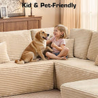 146‘' Oversized Cloud Sectional Couch, U Shaped Boneless Couches with Chaise & Ottoman, Plush Corduroy Deep Seat Modular Sofa for Living Room, No Assembly Required, Beige