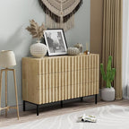 UEV Fluted Dresser for Bedroom with 6 Drawers, 47" Wide Large Chest of Drawers with Metal Stand, Mid-Century Wooden Dresser TV Stand, Closet Storage Organizer for Living Room, Hallway (Ivory White)