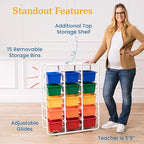 ECR4Kids 5-Tier Storage Rack with 15 Cubby Bins 5x3, Multipurpose Organization, Assorted