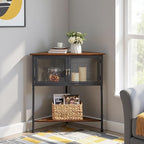 VECELO 3 Tier Corner Shelf,Corner Table with Mesh Door and Open-Shelf,Corner Cabinet Stand,Metal Frame Organizer Display Storage Shelves for Bedroom,Living Room,Kitchen,Bathroom