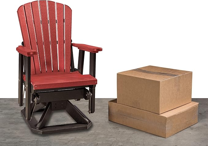 DutchCrafters Slat Fan Back Poly Adirondack Swivel Glider Outdoor Patio Chair (White & Weatherwood)
