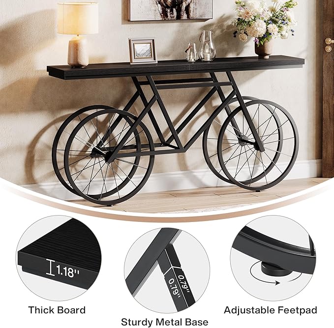 Tribesigns 70.9-Inch Extra Long Console Table, Narrow Sofa Table with Bicycle Metal Base, Modern Industrial Entryway Table Behind Couch Table for Living Room, Hallway, Entrance, Foyer, Black