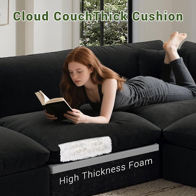Modular Sectional Sofa,1-Seater Extra Comfty Deep-Seat-Filled Couch,Modern Couches for Living Room, Apartment,Office,Small Space,Black