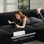 Cloud Modular Sectional Sofa,143" Down Filled Sofa 4 Seat with Chaise,Minimalist Sofa Cover Washable and Replaceable Couches for Living Room,Sectional Sofa Deep Seat Black