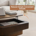 Lift Top Coffee Table for Living Room, Fluted Coffee Tables with Storage, Solid Wood Veneered Modern Accent Tea Center Table for Small Space Apartment (Walnut-38.6''D×26.8''H)