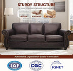 Mid-Century Vintage Sofa Couches with Rivet Design,3-Seater Sofa,Removable Sofa Cover Upholstered Cushions and Solid Wood Frame (Brown, 3-Seater)