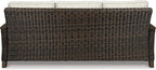 Signature Design by Ashley Paradise Trail Outdoor Patio Sofa with Cushion and 2 Throw Pillows, Cleanable Performance Fabric, Resin Wicker, Brown & Beige