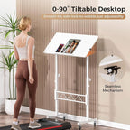 COMHOMA Small Standing Desk Adjustable Height & Tiltable Tabletop, Mobile Stand Up Desk for Laptop, Portable Computer Table for Home Office Work and Walking Pad Treadmill, Height 30.7"-46.4", White