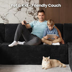 Cloud Sectional Couch with Loveseat, Boneless U-Shaped Cloud Couch with Deep Seat, Soft Plush Modern Minimalist Sofa, Assembly Free Modular Floor Sofa for Office Living Room Apartment, Black