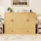 Murphy Bed Queen with Storage & Charging Station, Murphy Cabinet with Foldable Panel, Noisy Free, for Guest Bedroom, Living Room, Office, Distressed,Natural