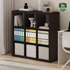 Furinno Cubicle Book Shelf, 9-Cube Bookshelf, Triple Thick Frame Cube Storage Organizer, Bookcase, 15.4 x 43.8 x 43.4, for Home Office, Living Room, Black Oak