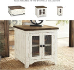 Signature Design by Ashley Wystfield Farmhouse End Table with Storage, Distressed White & Brown Finish