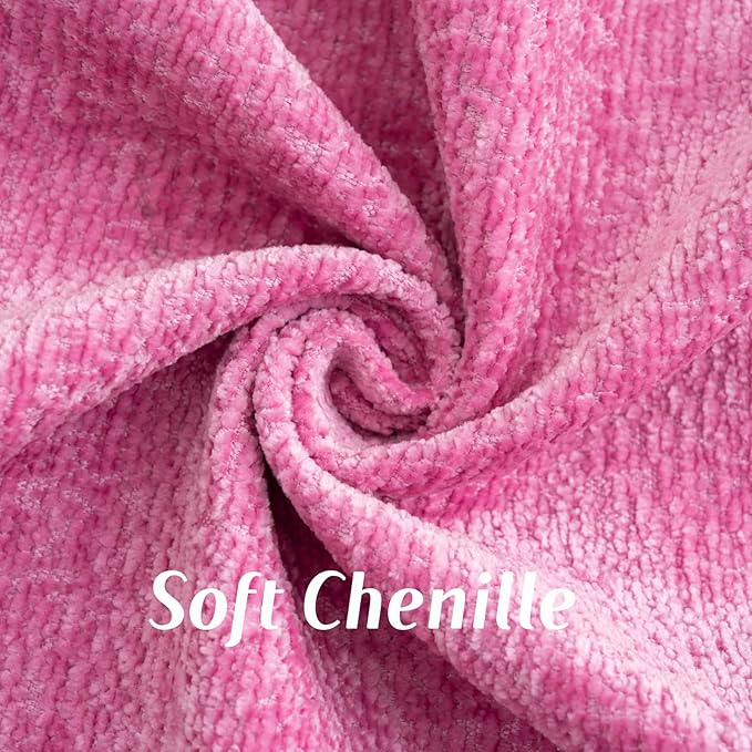 FUTEI Hot Pink Chenille Throw Pillow Covers 16x16 Inch Set of 2,Soft Cozy Bound Edge Design Cushion Case,Home Decor for Couch Bed Living Room
