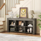 LITTLE TREE Console Table with Storage, 63-Inch Narrow Long Sofa Table, Entryway Table with 6 Cubes, Farmhouse Storage Shelves for Entryway, Living Room