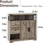 Fameill Farmhouse Storage Cabinet with Drawers and Open Storage,Freestanding Kitchen Pantry with 2 Barn Doors, Floor Cabinet with Adjustable Shelf for Living Room,Grey