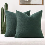 FUTEI Christmas Pack of 2 Dark Green Decorative Throw Pillow Covers 16x16 Inch Soft Cozy Solid Boucle Textured Cushion Case,Modern Home Decor for Couch Bed Living Room