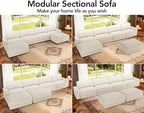Sunny Heart 160" U-Shaped Modular Sectional Sofa, Oversized Cloud Couch with Movable Ottoman, 6-Seat Chenille Deep Seat Sofa with Pillow, Sectional Couches for Living Room, Apartment, Beige