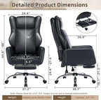 DYHOME Black Leather Office Chair with Massage and Footrest, Heavy Duty Task Desk Chairs Swivel Ergonomic Computer Gaming Chairs with Lumbar Support, Wheels Flip-up Arms Adjustable Height