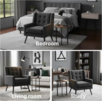 Mid-Century Modern Accent Chair Set of 2, Plush Linen Fabric with Button Tufted High Back & 5" Thick Cushion, High Comfort Reading Chair for Living Room, Bedroom, Office (Black)