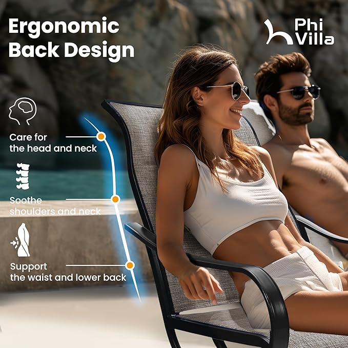 PHI VILLA Outdoor Swivel Patio Dining Chairs Set of 2, All Weather Patio Chair with Padded Textilene & Metal Frame for Outdoor Poolside Lawn Garden, Brown