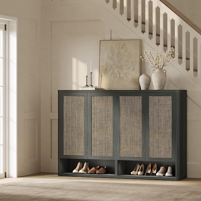 SICOTAS Rattan Shoe Storage Cabinet - Modular Shoe Cabinets with Door Tall Large Shoe Cabinet Storage for Entryway - 65.6" Wide Modular Cabinet for Hallway, Living Room